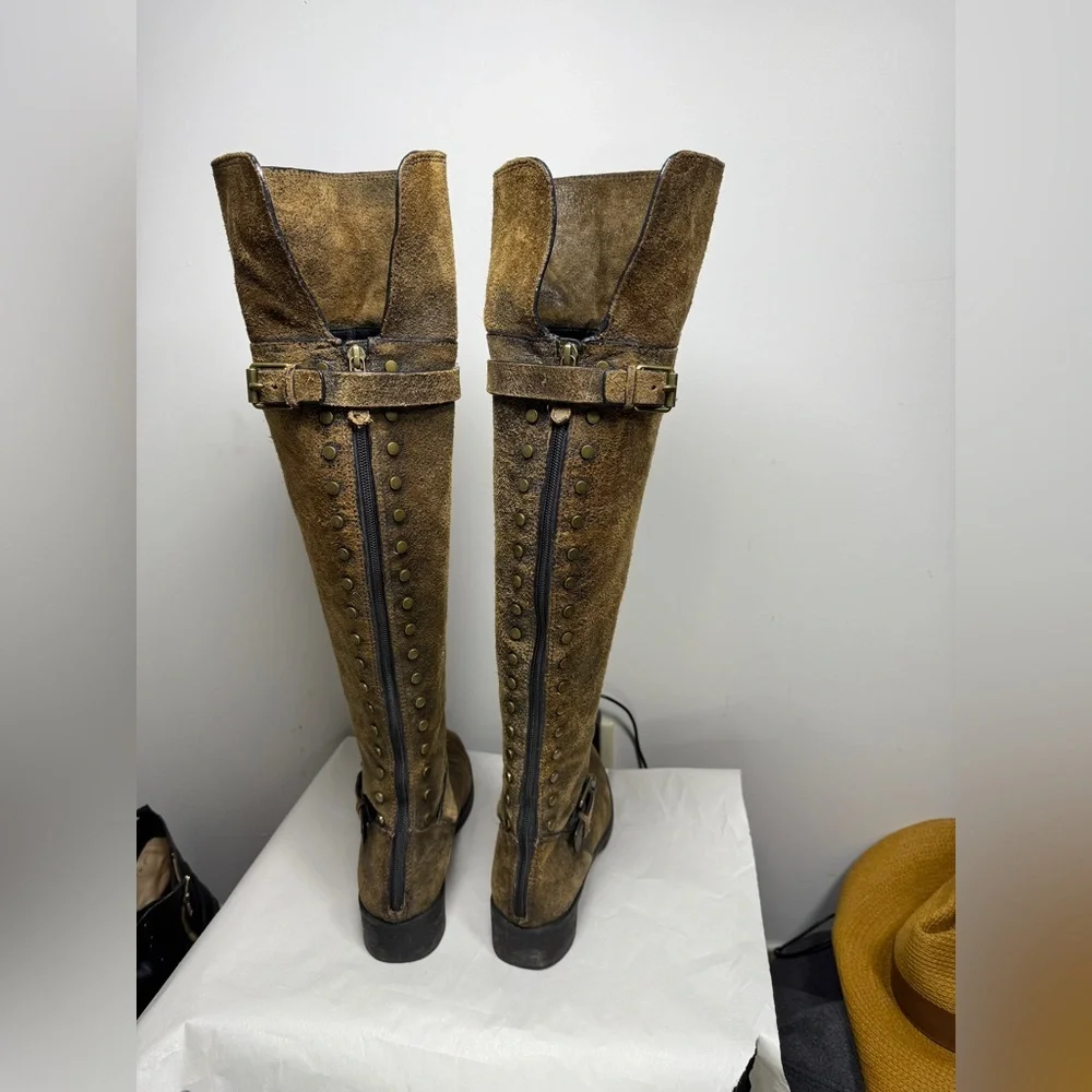 Tory Burch Tarulli Over-the-knee Boots Distressed Leather Sz 8.5